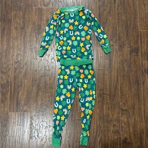 Little Sleepies Green Pajama Set with Multi-Color Lucky Motifs